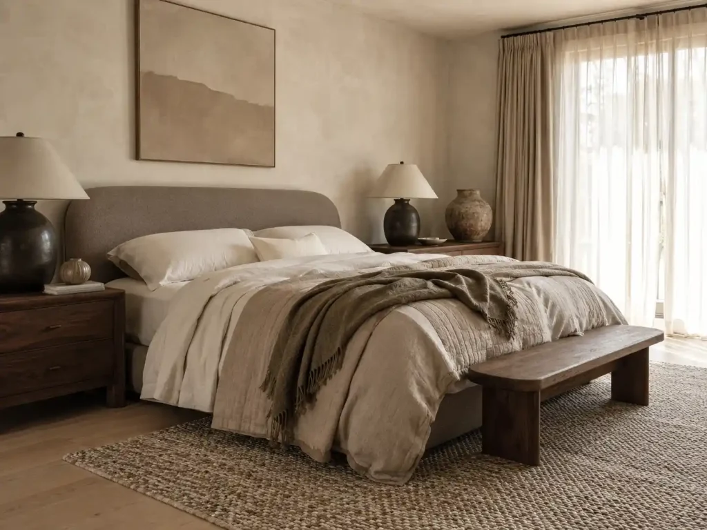 15 Dream Bedroom Ideas for a Beautiful, Restful Retreat 5 4. Layer Warm Neutrals Instead of Using Plain White Everywhere