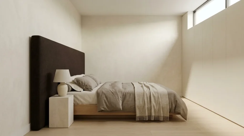 10 Minimalist Bedroom Tips for a Calm, Warm, Uncluttered Space 3 Add One Darker Anchor