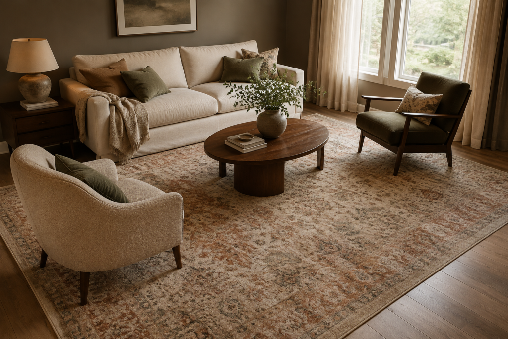 20 cozy living room ideas that make your home feel warm and inviting 5 Add a Rug That Grounds the Seating Area