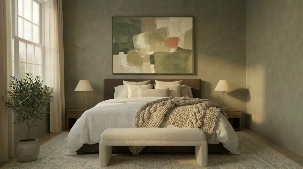 14 sage green and cream bedroom decor tips for a Soft, Layered Retreat 7 Add a chunky knit or wool throw