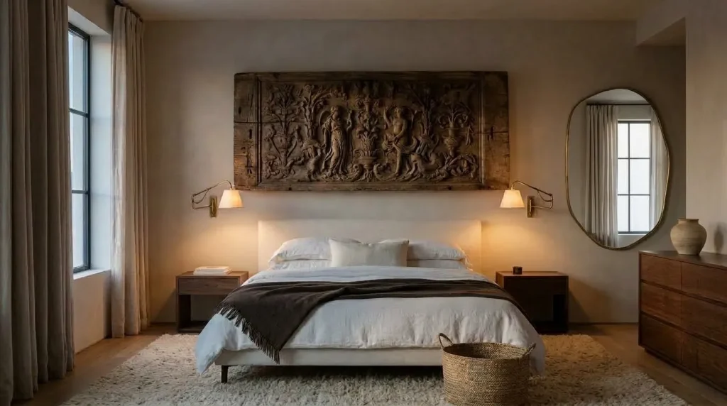 15 creative master bedroom wall decor ideas That Feel Personal, Not Generic 13 Add a decorative wall-mounted mirror
