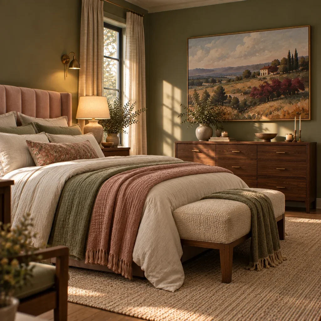 14 sage green and blush bedroom tips for a Soft, Sophisticated Retreat 15 Add art that introduces a third color