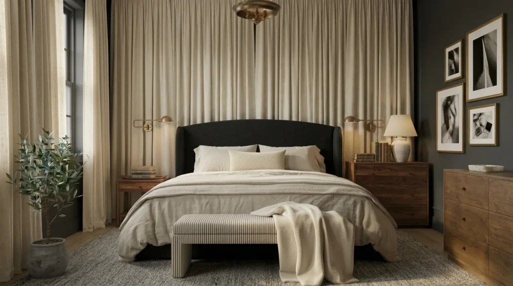 Add full-length curtains with noticeable texture