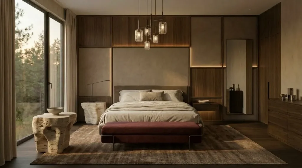 Add one restrained jewel or earthy color