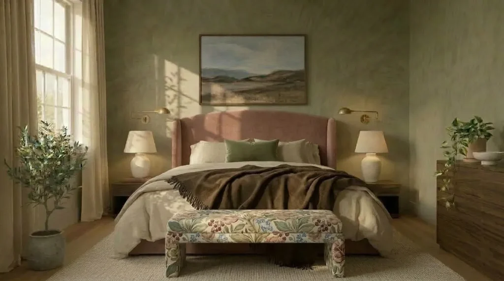 14 sage green and blush bedroom tips for a Soft, Sophisticated Retreat 10 Bring in a floral that contains both colors