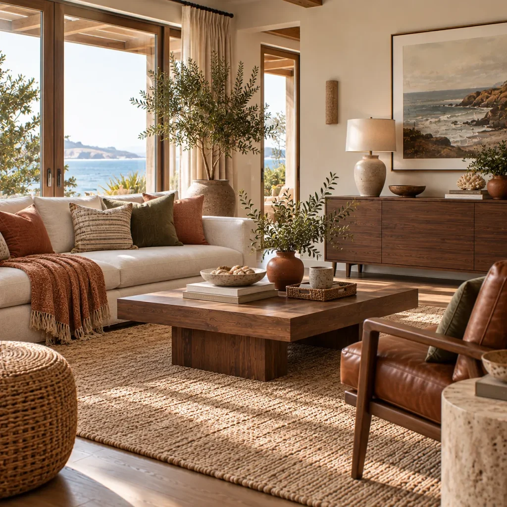 15 Coastal Living Room Ideas for a Relaxed, Collected Home 4 Bring in earthy coastal colors