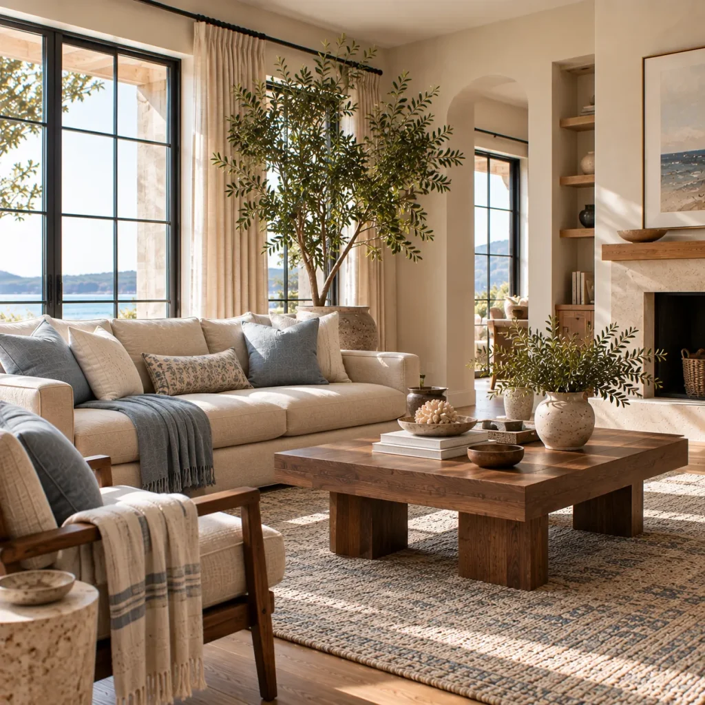15 Coastal Living Room Ideas for a Relaxed, Collected Home 14 Bring in greenery that suits your actual light