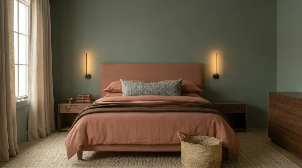 13 terracotta and sage bedroom tips for a Warm, Earthy Retreat 13 Bring in pattern—but make it small
