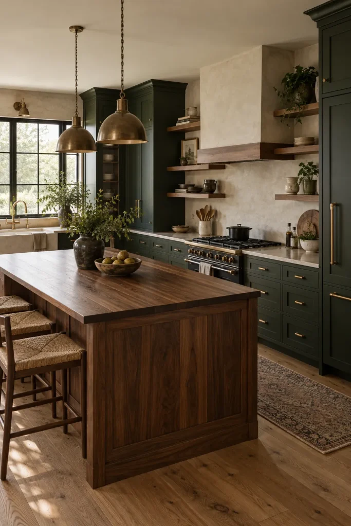 Build the Mood With Deep Green and Layered Wood