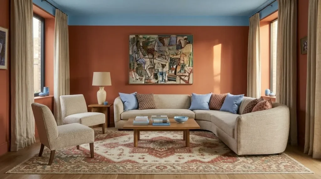 15 Vibrant Living Room Ideas That Use Color With Confidence 5 Carry color onto the ceiling