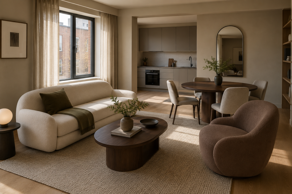12 Cozy Apartment Aesthetic Ideas to Make Your Space Feel Warm, Stylish, and Truly Yours 6 Choose Furniture With Soft, Rounded Shapes