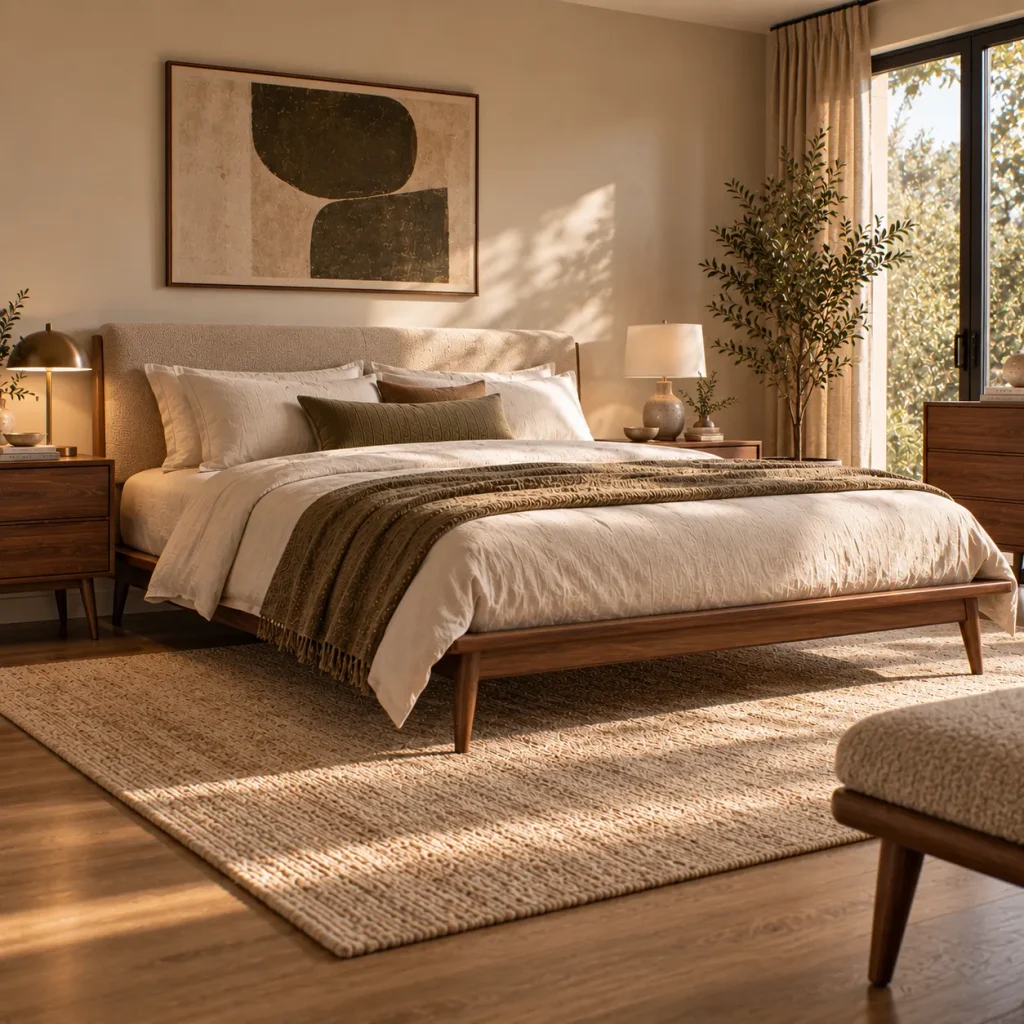 11 mid century modern bedroom tips That Feel Timeless, Not Retro 2 Choose a low platform bed with visible legs
