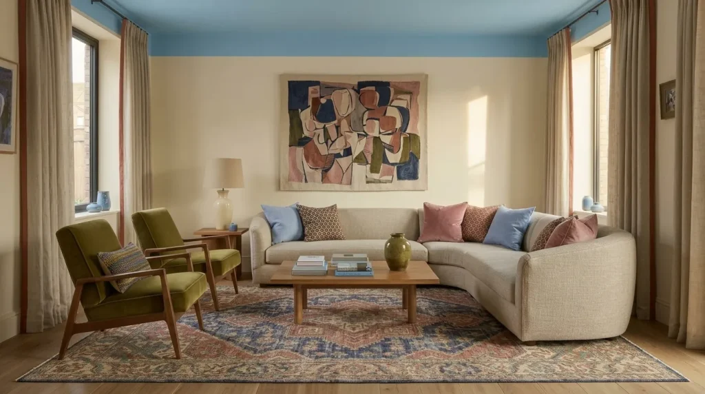 15 Vibrant Living Room Ideas That Use Color With Confidence 9 Choose a rug that contains the whole palette