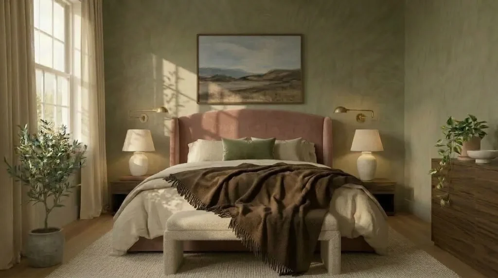 14 sage green and blush bedroom tips for a Soft, Sophisticated Retreat 8 Choose an upholstered headboard in one of the two colors