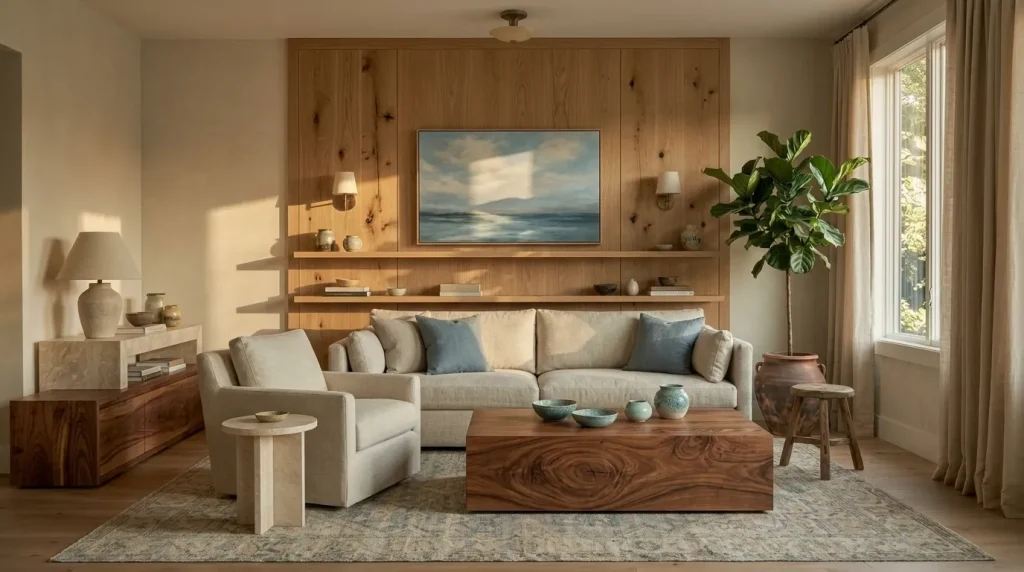 15 Coastal Living Room Ideas for a Relaxed, Collected Home 5 Choose wood with visible grain
