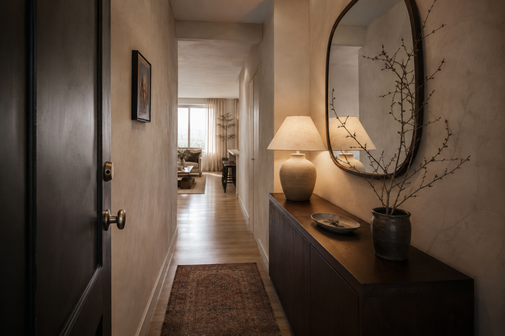 25 Apartment Aesthetic Ideas That Make Any Space Look More Expensive—Without Trying Too Hard 11 Create One Intentional Moment in the Entryway