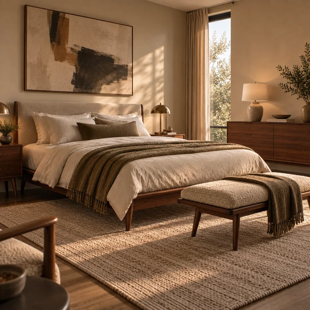11 mid century modern bedroom tips That Feel Timeless, Not Retro 12 Edit the accessories harder than you think