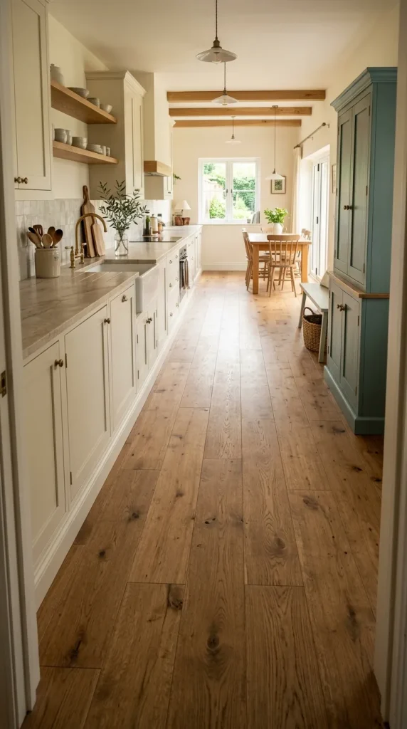 12 modern farmhouse kitchen tips for a Warm, Current Kitchen 8 Ground the room with warm, durable flooring