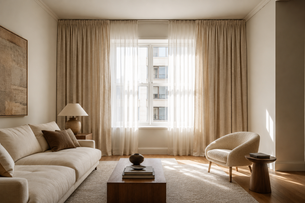 25 Apartment Aesthetic Ideas That Make Any Space Look More Expensive—Without Trying Too Hard 3 Hang Your Curtains Higher