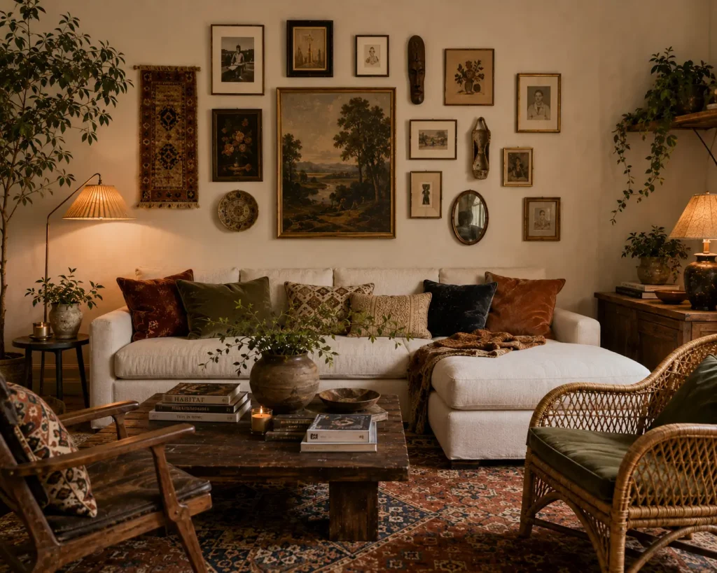 15 Boho Living Room Decor Ideas for a Layered, Collected Home 9 Idea 11 Build an art wall slowly