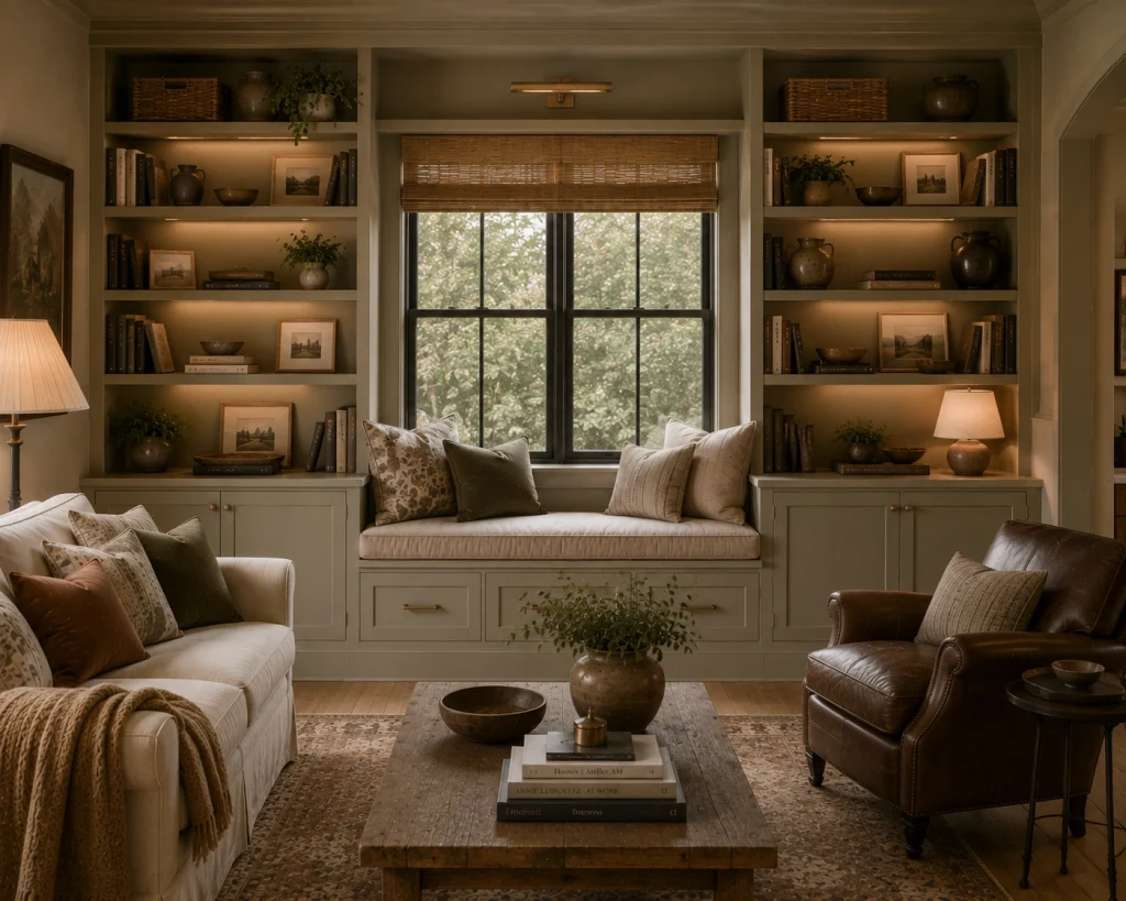 Idea 5 Build a window seat into the shelving