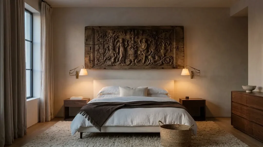 15 creative master bedroom wall decor ideas That Feel Personal, Not Generic 12 Install sculptural bedside sconces