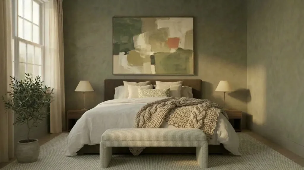 14 sage green and cream bedroom decor tips for a Soft, Layered Retreat 9 Introduce a small-scale botanical or stripe pattern