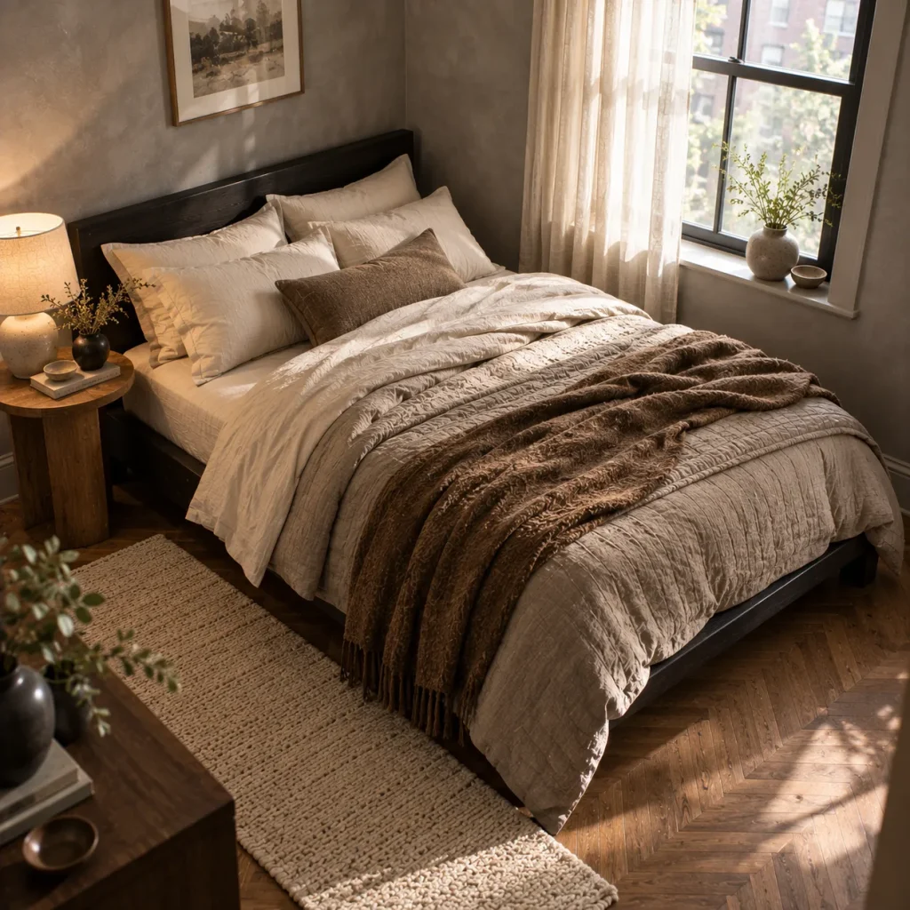 Layer Bedding With Cream and Warm Neutrals