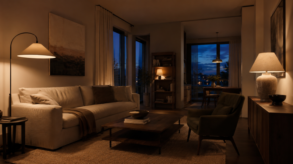 20 cozy living room ideas that make your home feel warm and inviting 4 Layer Several Sources of Warm Light