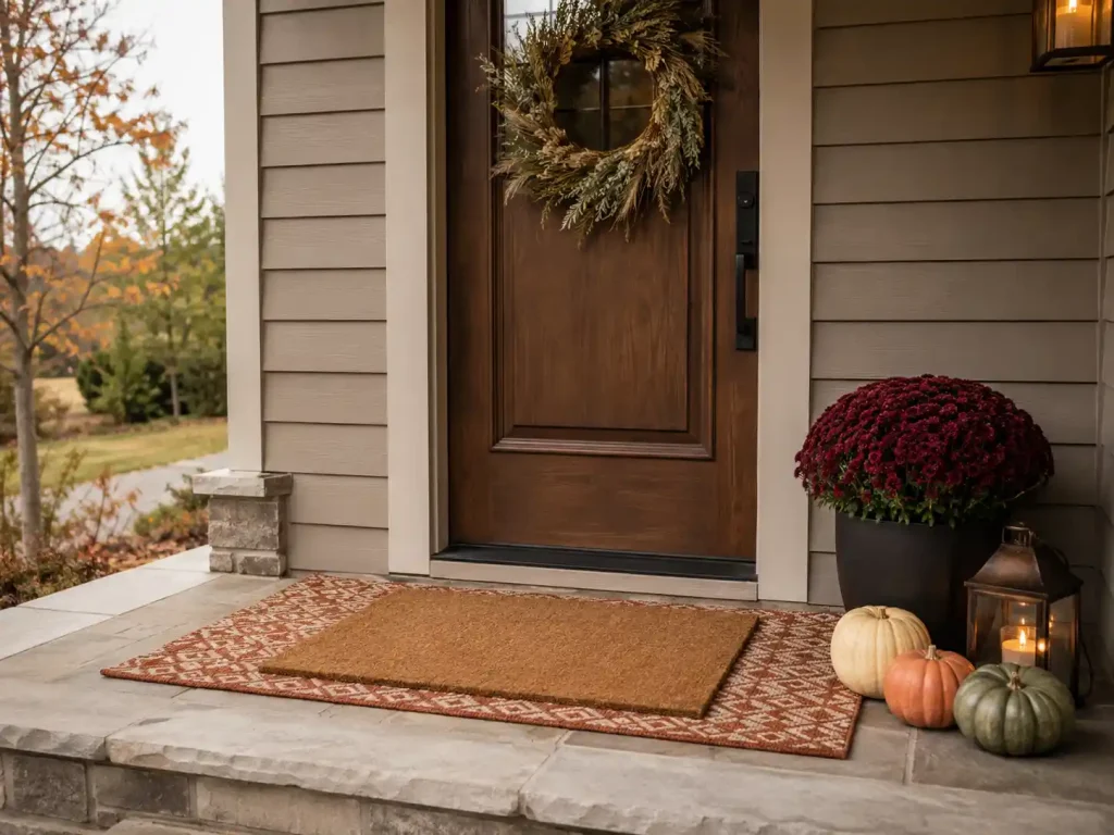 10 fall porch decorating ideas for a Cozy Seasonal Welcome 6 Layer the doormat without turning the doorway into a rug display