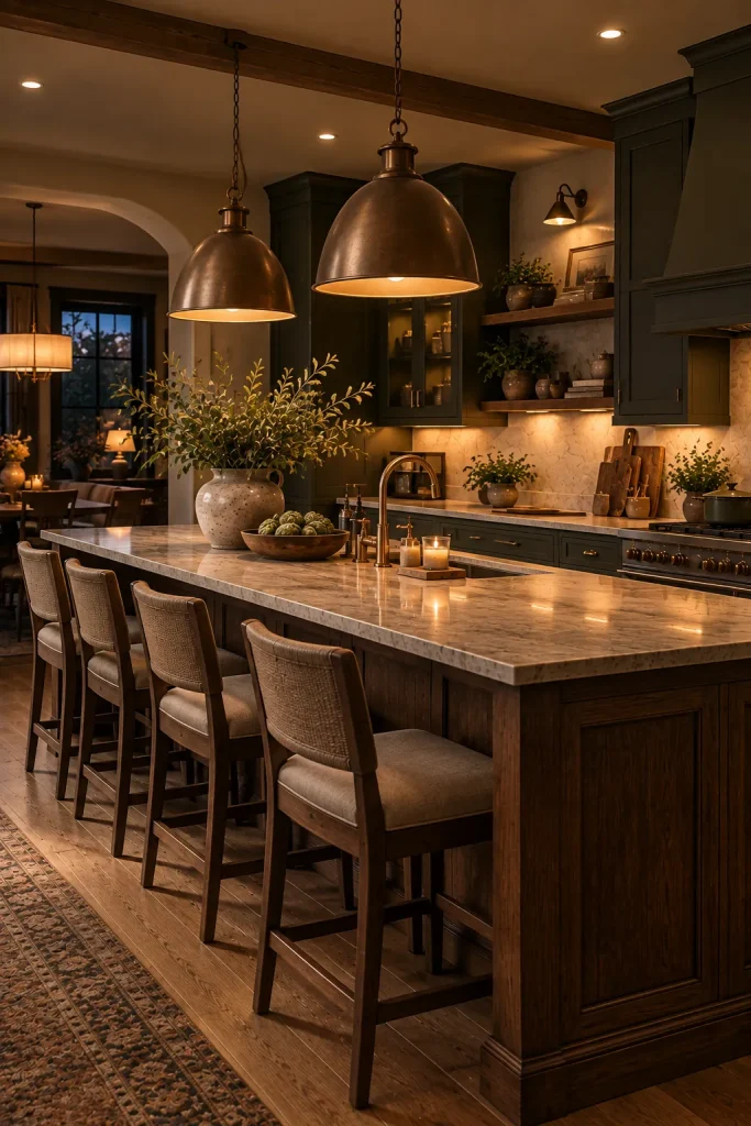 13 kitchen island lighting tips for Better Scale, Function, and Atmosphere 6 Layered Lighting and Dimmable Atmosphere