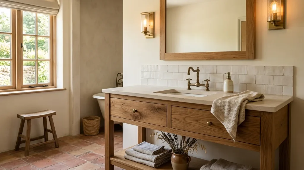 10 rustic farmhouse bathroom designs for Warm Country Charm 2 Make the vanity the rustic anchor