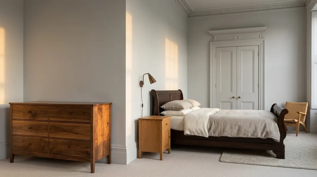 Mix Grey With Walnut, Oak, or Dark-Stained Timber