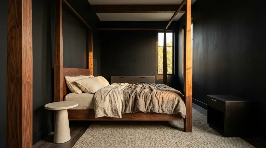 10 black bedroom aesthetic tips for a Moody, Sophisticated Retreat 4 Pair Black Walls With Walnut or Espresso Oak