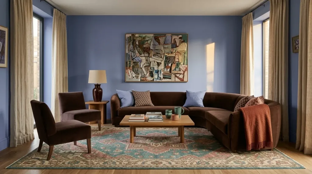 15 Vibrant Living Room Ideas That Use Color With Confidence 3 Pair an unexpected color with chocolate brown