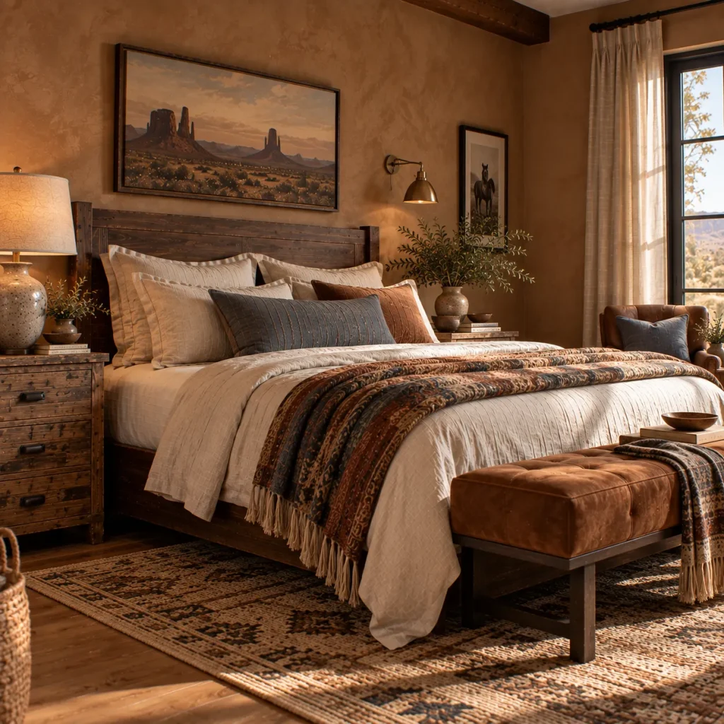 Pair rough wood with linen and suede