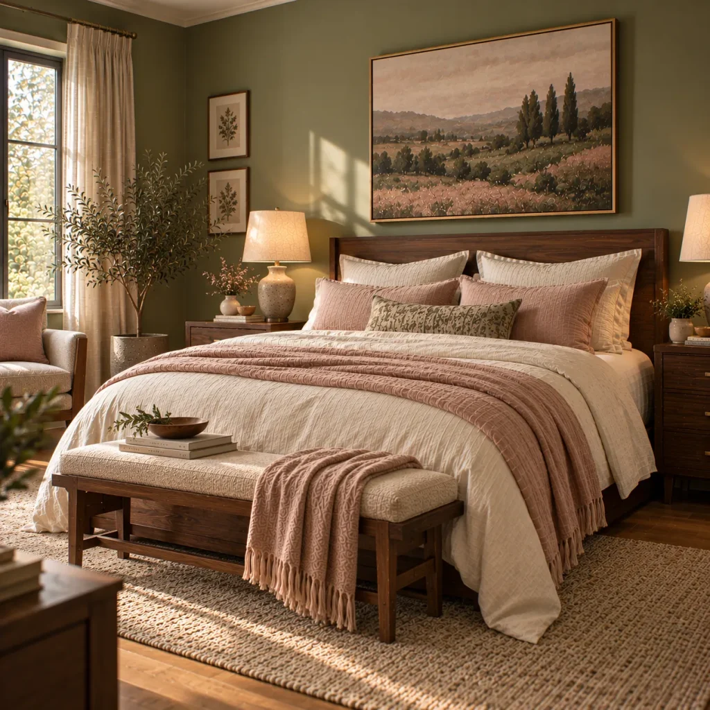 14 sage green and blush bedroom tips for a Soft, Sophisticated Retreat 6 Pair sage and blush with walnut or medium oak
