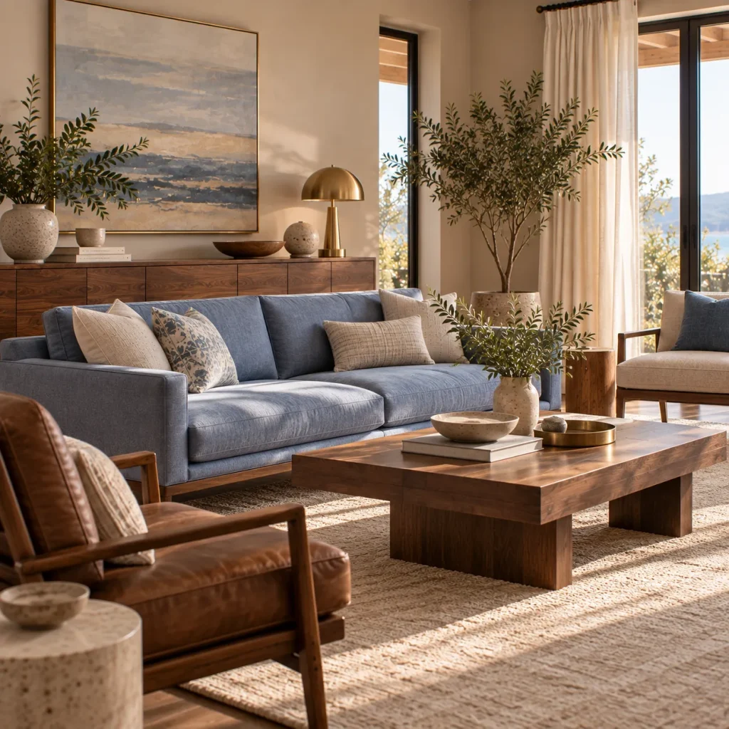 Pair walnut with periwinkle or dusty blue