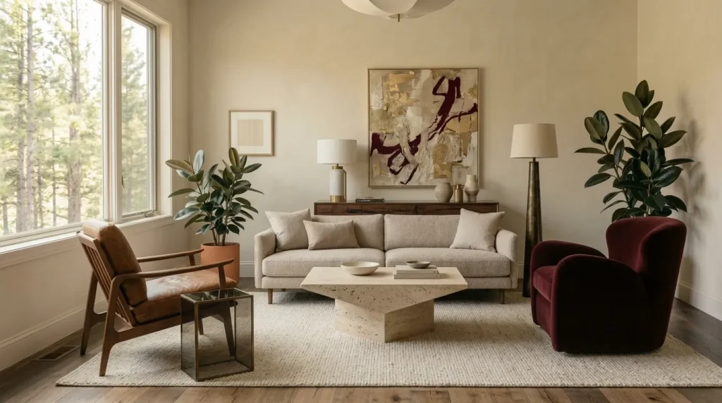 12 Contemporary Living Room Tips for a Polished, Livable Home 6 Pair warm wood with stone, glass, or metal
