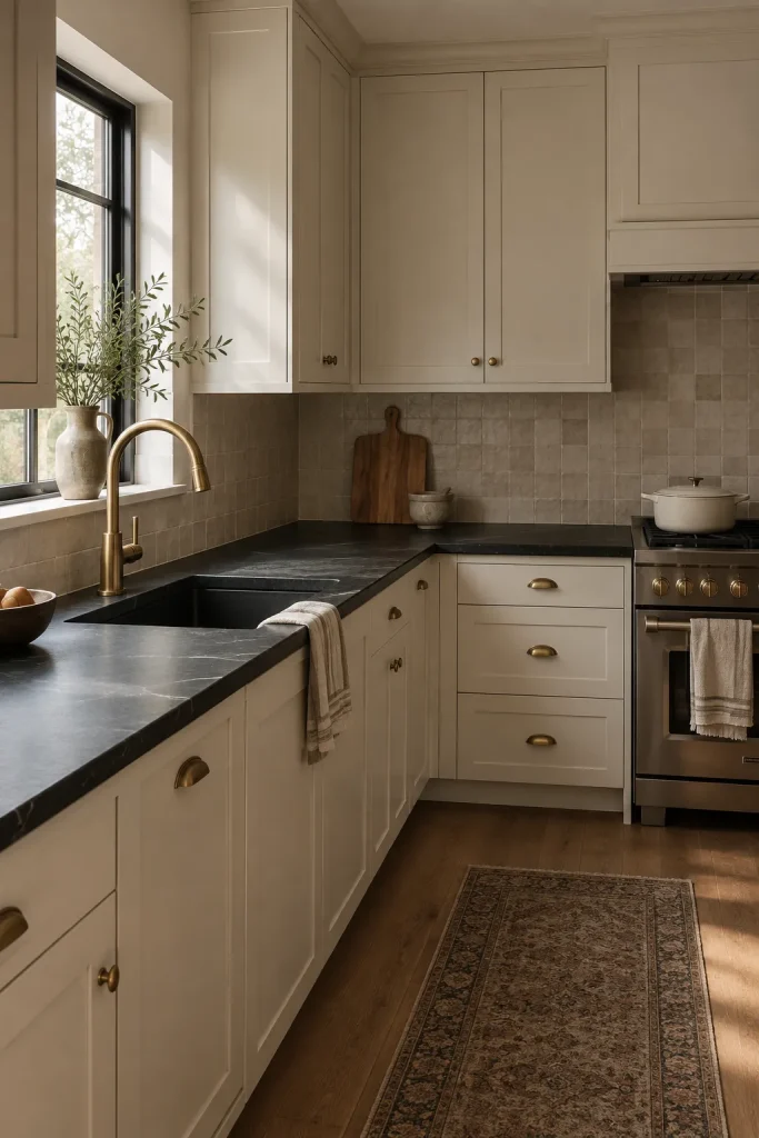 10 white kitchen cabinet ideas for a Warm, Character-Rich Kitchen 4 Pair white cabinets with dark countertops