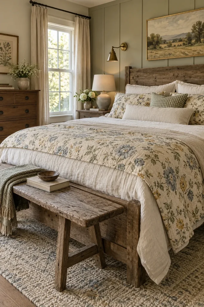 designing the perfect farmhouse bedroom: A Guide to Warmth, Character, and Comfort 4 Pattern and Natural Materials Working Together