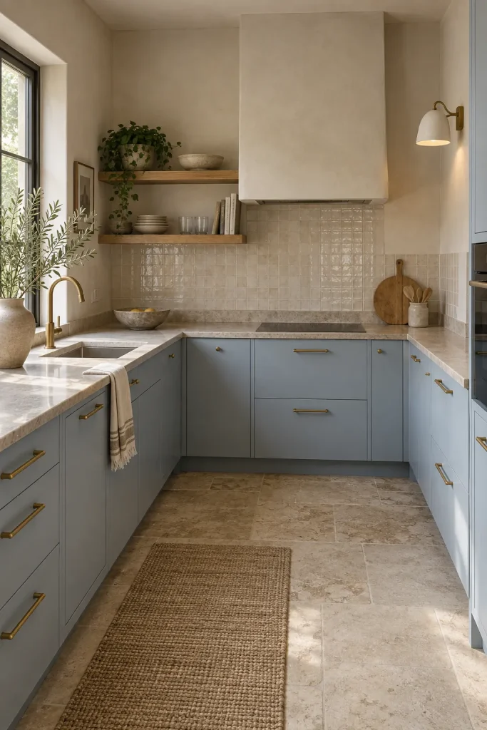 Reach for powder blue in a bright, airy kitchen