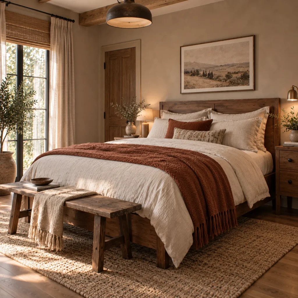 13 Rustic Bedroom Ideas for a Warm, Collected Retreat 2 Replace cold white with a warmer wall color