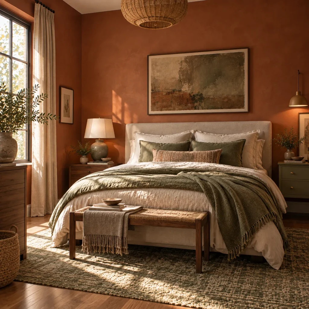 13 terracotta and sage bedroom tips for a Warm, Earthy Retreat 6 Reverse the balance for a bolder combination