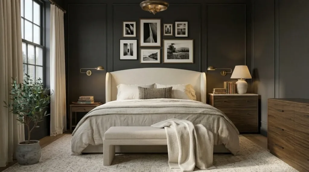 Reverse the formula with black walls and pale bedding
