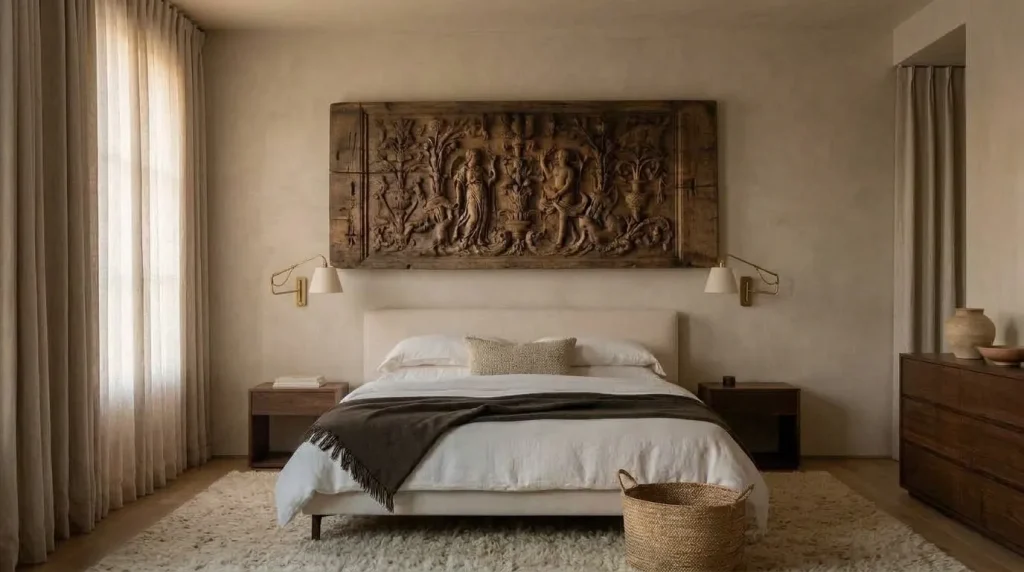 15 creative master bedroom wall decor ideas That Feel Personal, Not Generic 14 Run curtains across an entire wall
