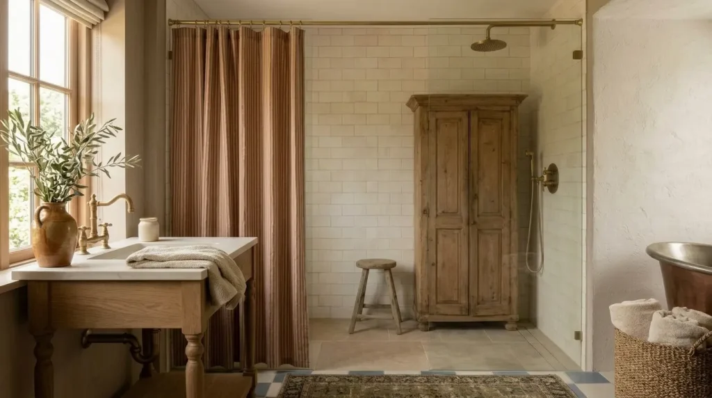 10 rustic farmhouse bathroom designs for Warm Country Charm 11 Soften the room with textiles and one natural detail