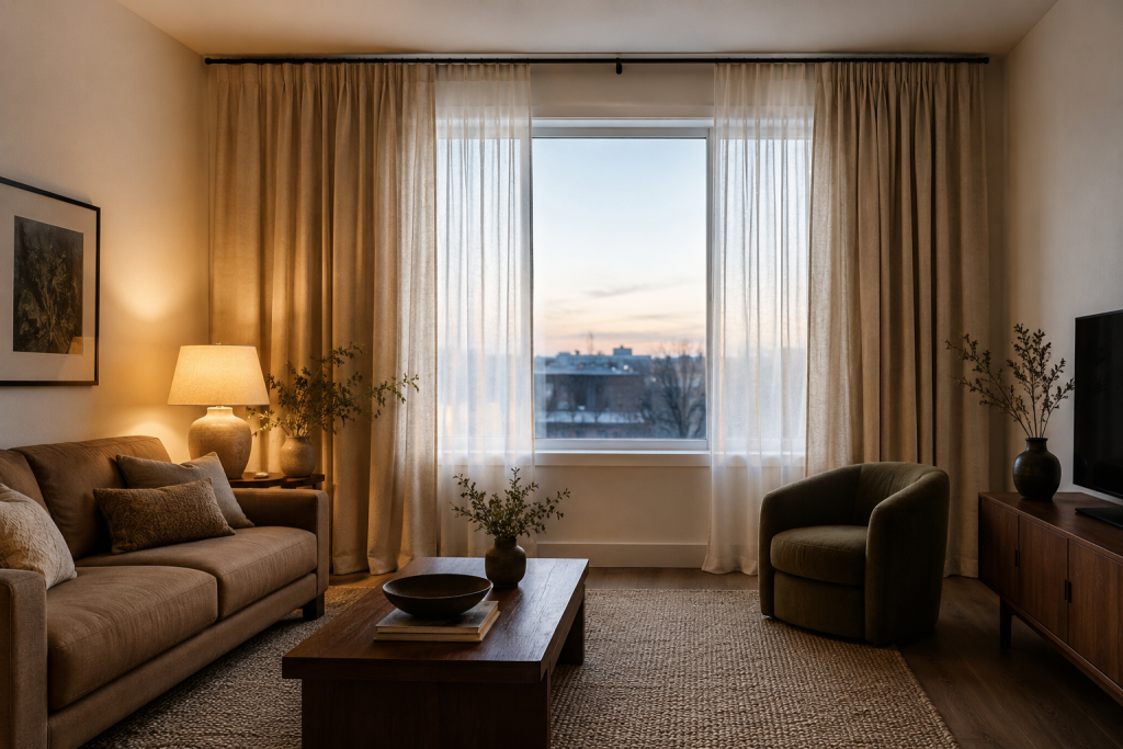 12 Cozy Apartment Aesthetic Ideas to Make Your Space Feel Warm, Stylish, and Truly Yours 8 Take Curtains All the Way Up