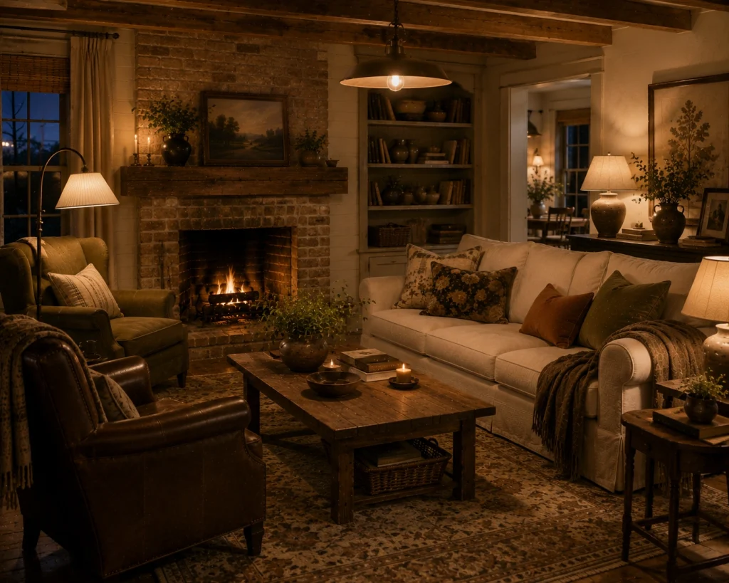 15 Farmhouse Living Room Tips for a Warm, Collected Home 12 Tip 15 Layer the lighting instead of relying on one chandelier