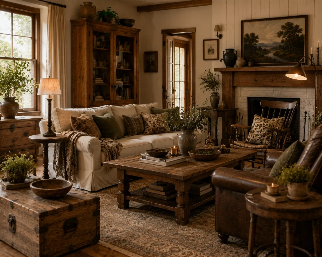 15 Farmhouse Living Room Tips for a Warm, Collected Home 3 Tip 2 Let real wood carry more of the room